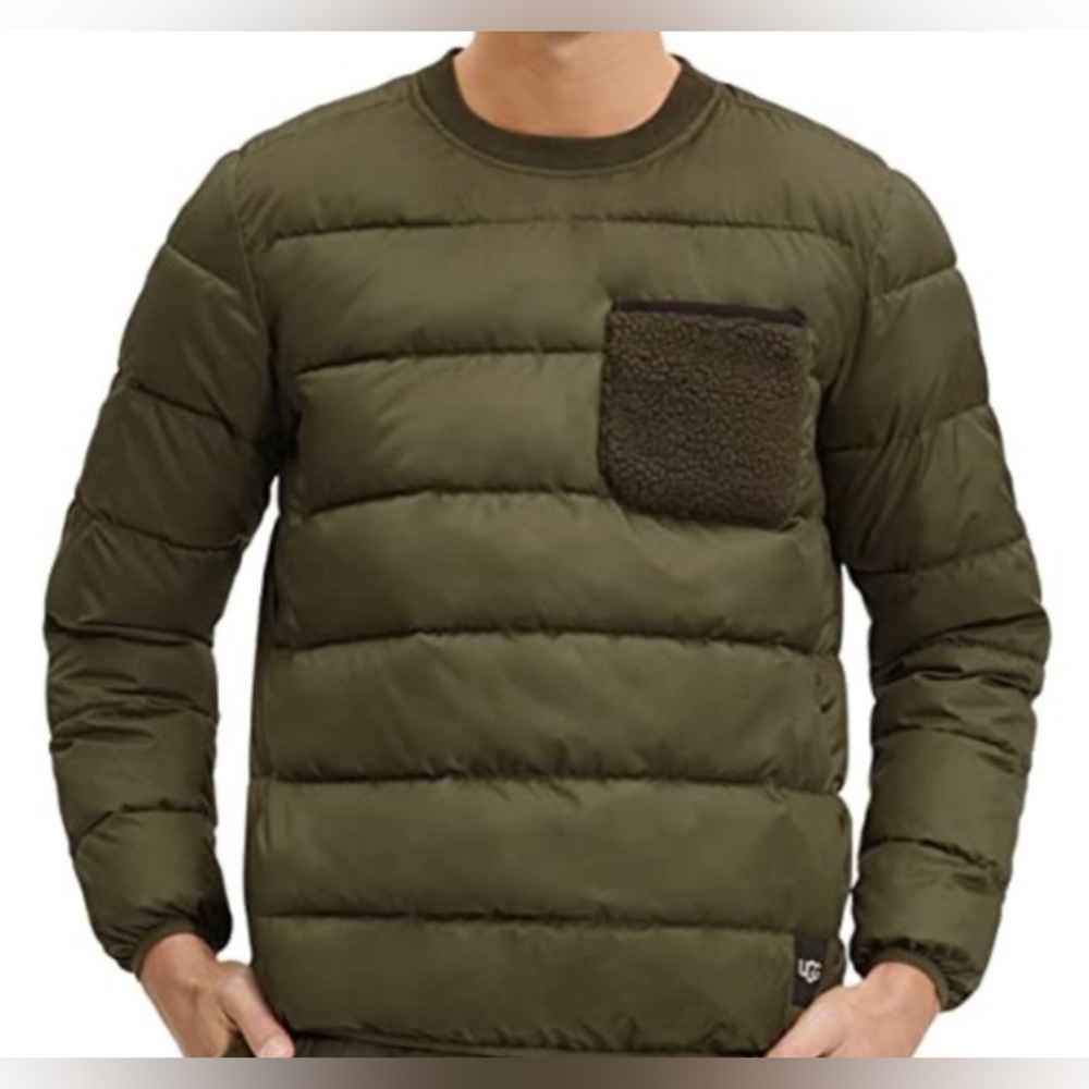 UGG Olive Green Quilted Crewneck Sweater with Sherpa Pocket